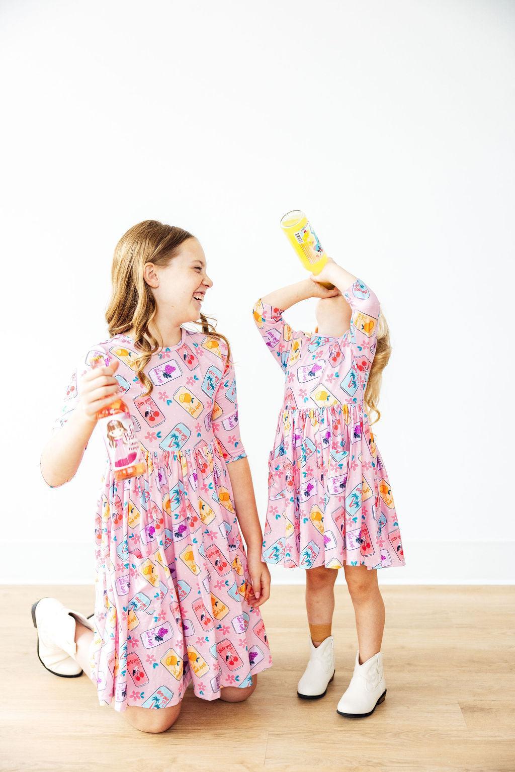 Girly Pop 3/4 Sleeve Pocket Twirl Dress-Twirl Pocket Dress 3/4-Lemons and Limes Boutique