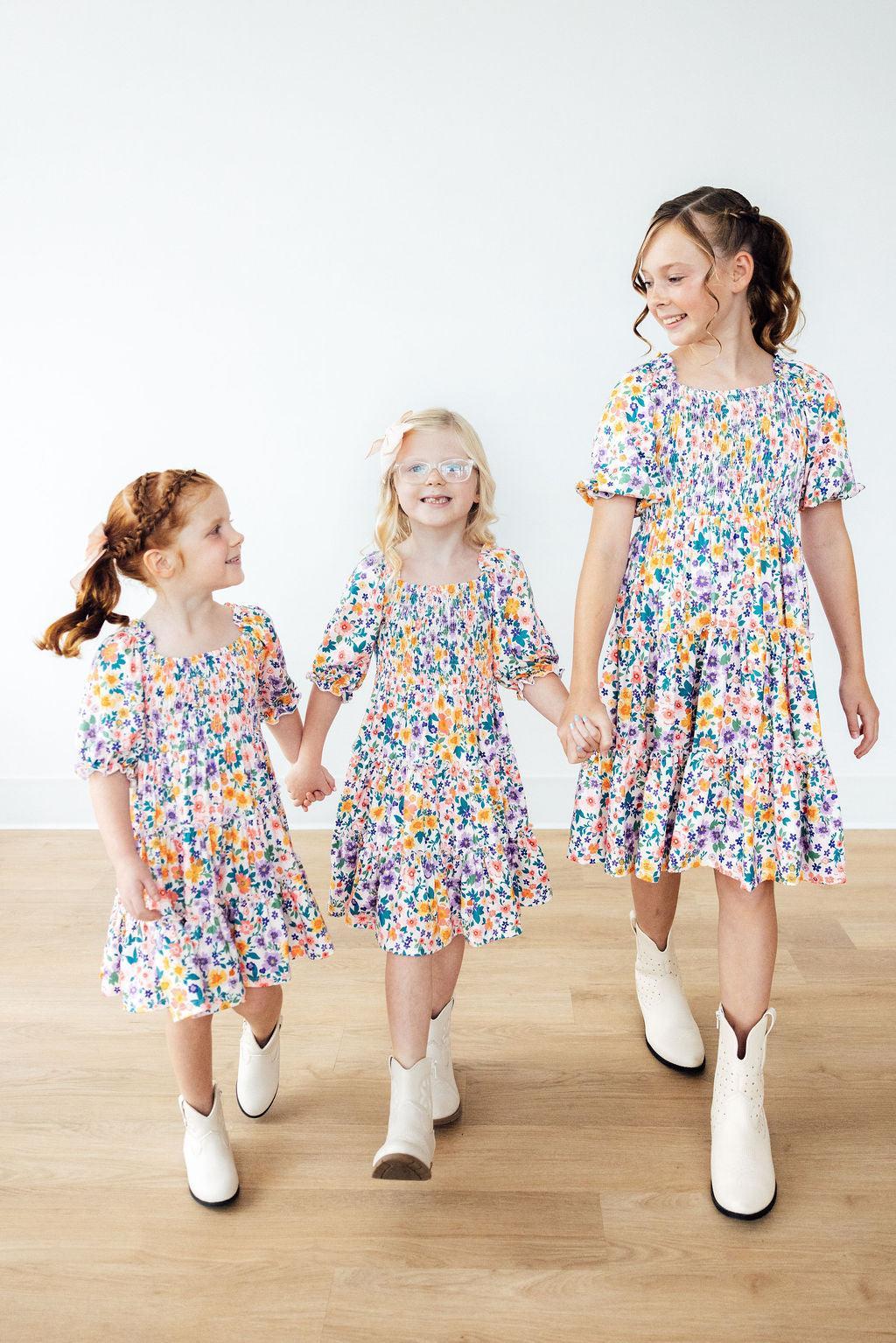 Garden Groove Smocked Ruffle Dress-Smocked Ruffle Dress-Lemons and Limes Boutique