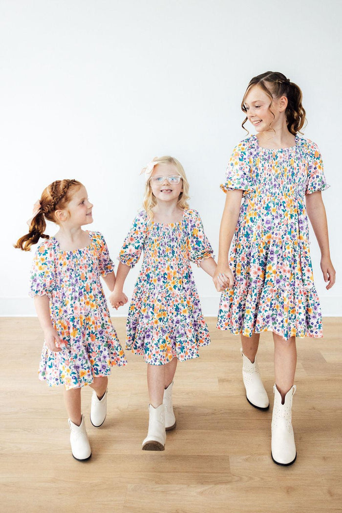 Garden Groove Smocked Ruffle Dress-Smocked Ruffle Dress-Lemons and Limes Boutique