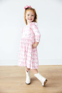 Heirloom Garden 3/4 Sleeve Ruffle Twirl Dress-Twirl Ruffle Dress 3/4-Lemons and Limes Boutique