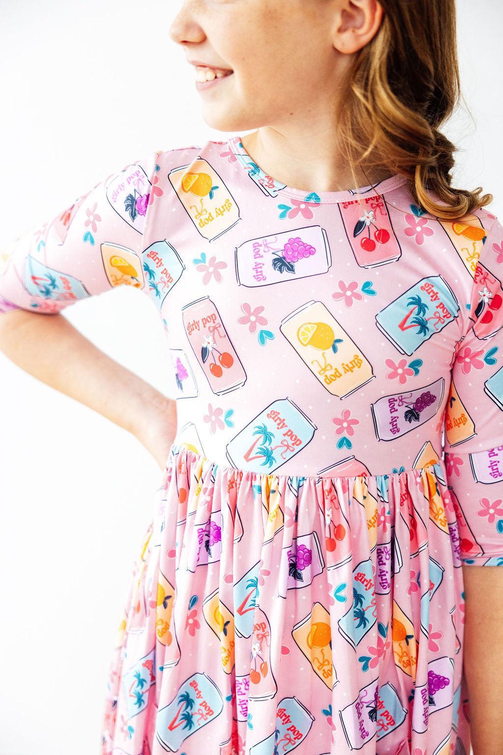 Girly Pop 3/4 Sleeve Pocket Twirl Dress-Twirl Pocket Dress 3/4-Lemons and Limes Boutique