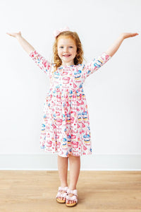 Birthday Girl 3/4 Sleeve Pocket Twirl Dress-Twirl Pocket Dress 3/4-Lemons and Limes Boutique
