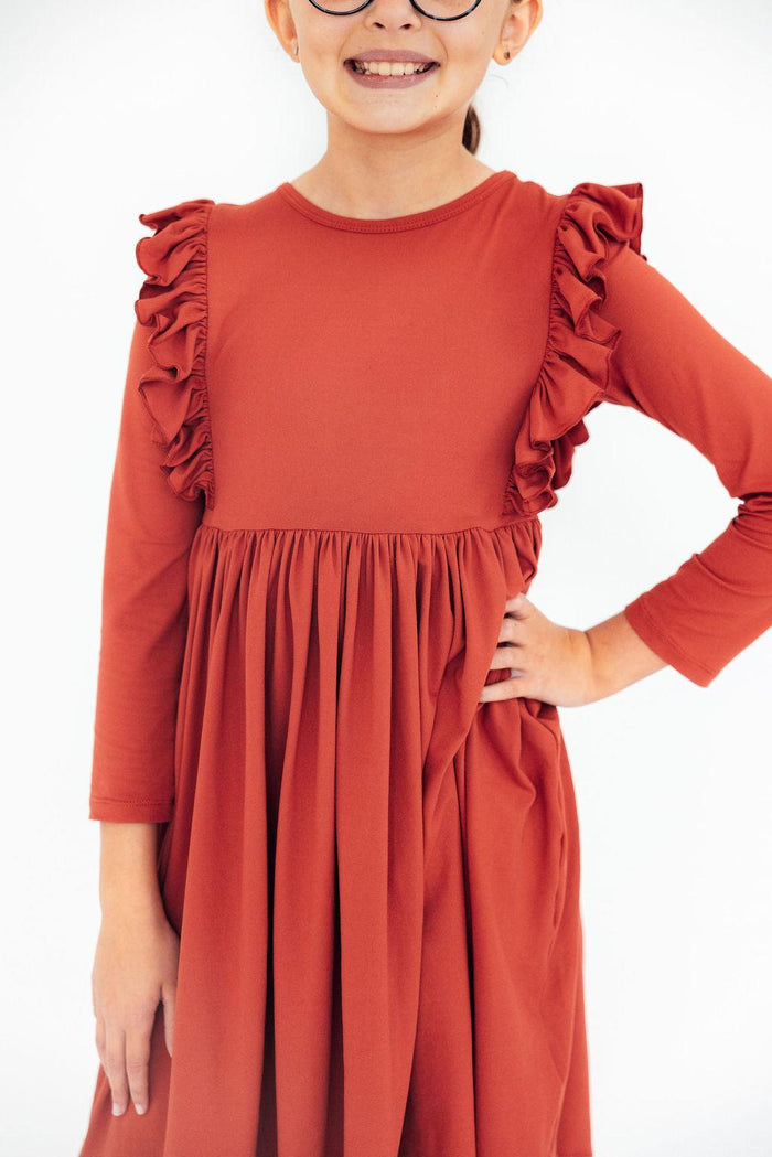 Pumpkin Spice L/S Ruffle Twirl Dress-Twirl Ruffle Dress L/S-Lemons and Limes Boutique