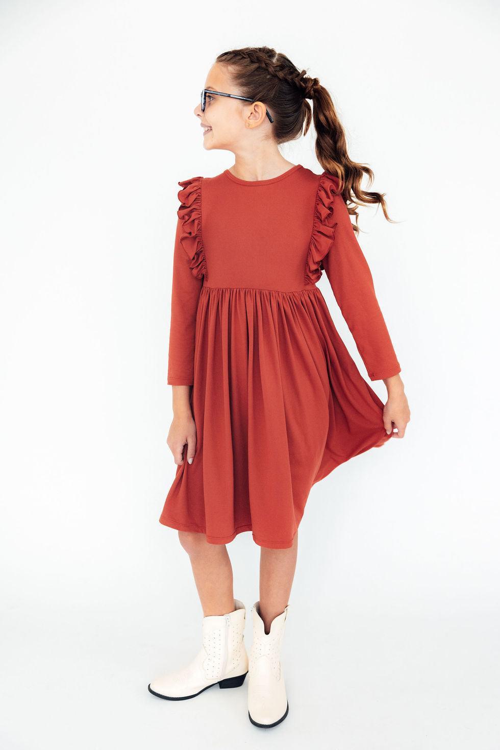 Pumpkin Spice L/S Ruffle Twirl Dress-Twirl Ruffle Dress L/S-Lemons and Limes Boutique