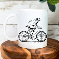 Vintage Frogman On Bike Ceramic Mug-11 oz-Lemons and Limes Boutique