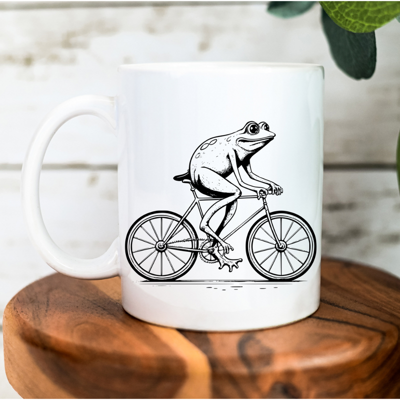 Vintage Frogman On Bike Ceramic Mug-11 oz-Lemons and Limes Boutique