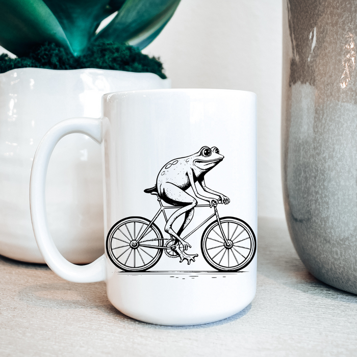 Vintage Frogman On Bike Ceramic Mug-15 oz-Lemons and Limes Boutique