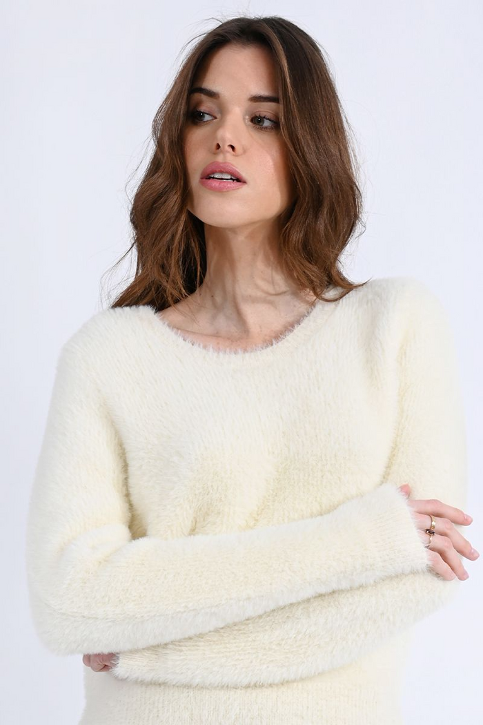 Lauren Knitted Sweater in Cream--Lemons and Limes Boutique