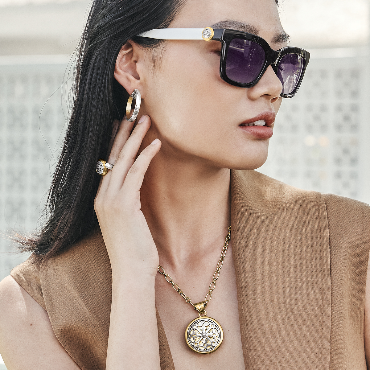 Ferrara Two Tone Luce Large Pendant Necklace by Brighton-Lemons and Limes Boutique