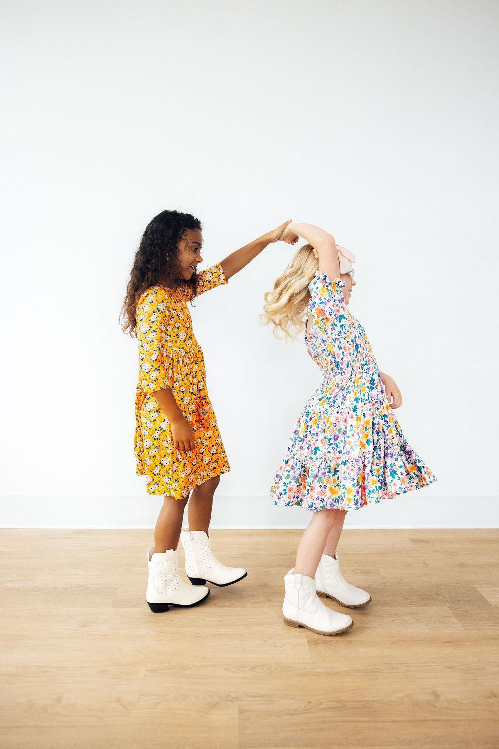 Garden Groove Smocked Ruffle Dress-Smocked Ruffle Dress-Lemons and Limes Boutique