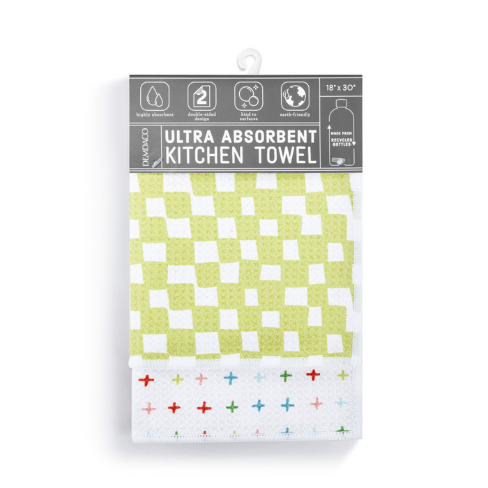 Green Checker Absorbent Reversible Towel-Lemons and Limes Boutique