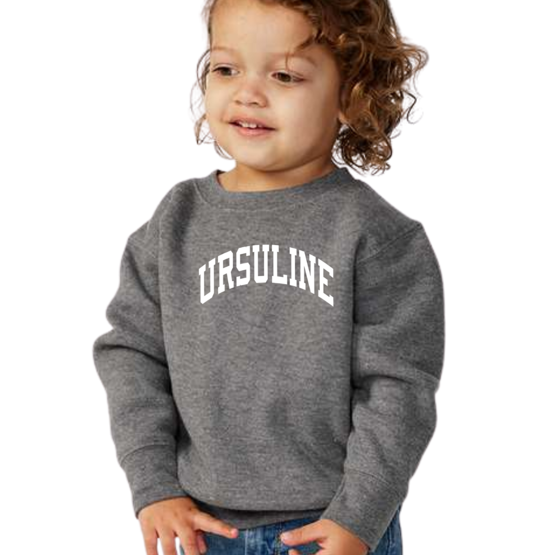 Curved White Ursuline Crewneck Sweatshirt on Deep Heather-TODDLER-Lemons and Limes Boutique