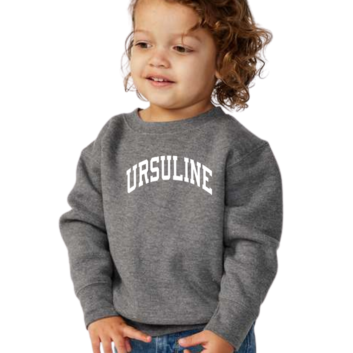 Curved White Ursuline Crewneck Sweatshirt on Deep Heather-TODDLER-Lemons and Limes Boutique