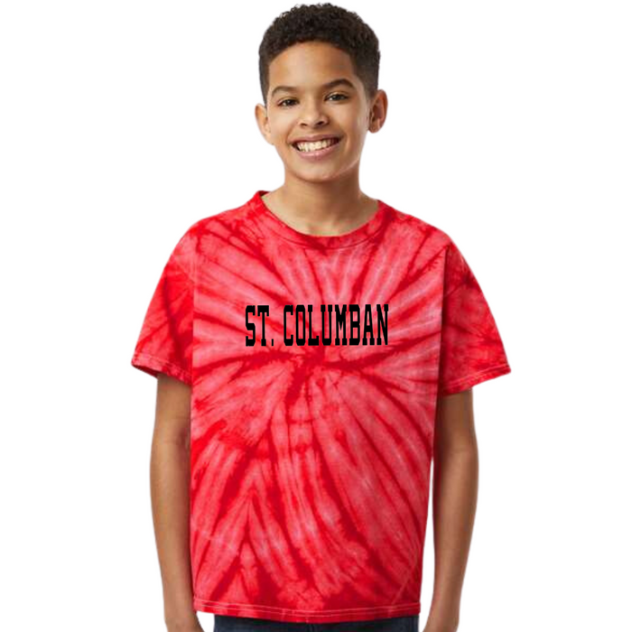 St. Columban T-Shirt on Red Tie Dye-YOUTH--Lemons and Limes Boutique