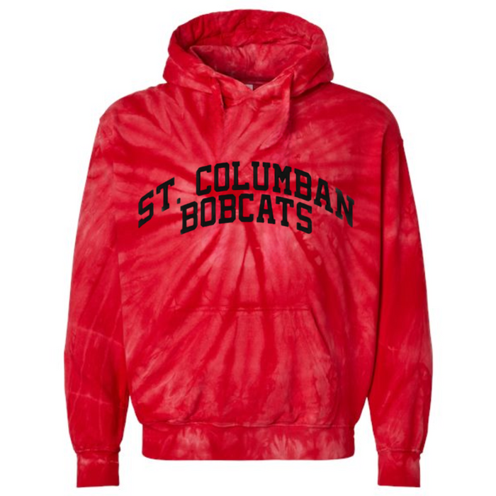 St. Columban Bobcats Hoodie on Red Tie Dye--Lemons and Limes Boutique