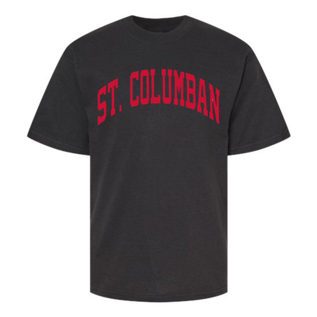 St. Columban Curved Red on Black T-Shirt-YOUTH-Lemons and Limes Boutique