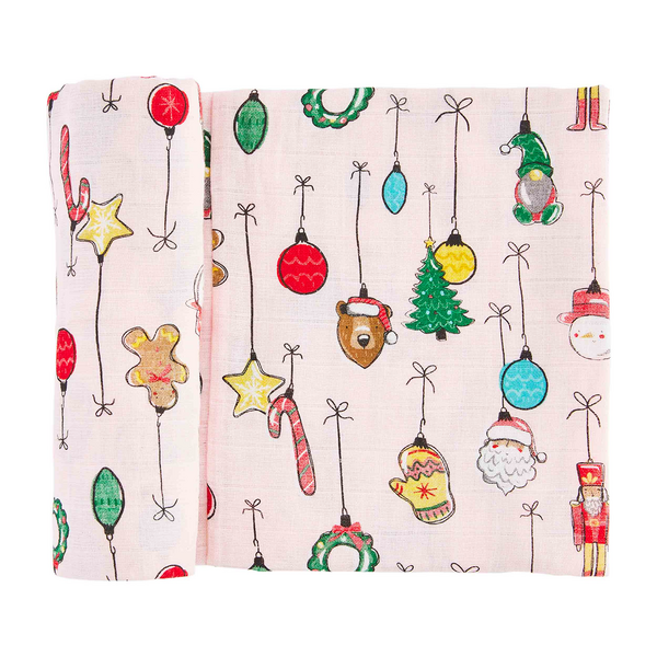 Pink Christmas Ornament Swaddle Blanket by Mudpie--Lemons and Limes Boutique