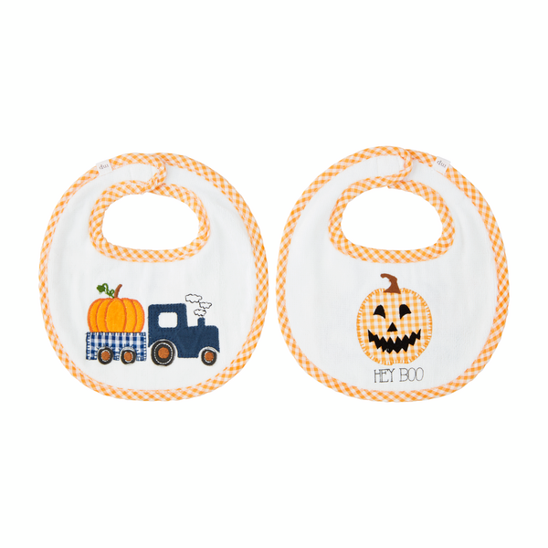 Boy Orange Pumpkin Reversible Bibs by Mudpie--Lemons and Limes Boutique