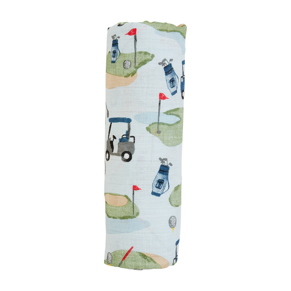 Blue Golf Swaddle Blanket by Mudpie--Lemons and Limes Boutique