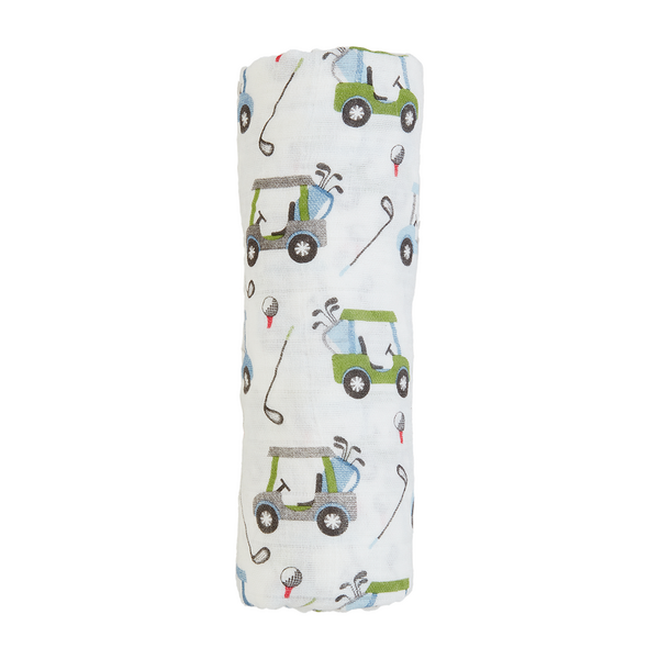 White Golf Swaddle Blanket by Mudpie--Lemons and Limes Boutique