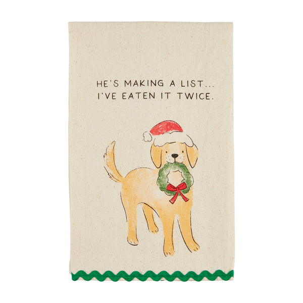 He's Making a List Dog Ric-Rac Towel by Mudpie--Lemons and Limes Boutique