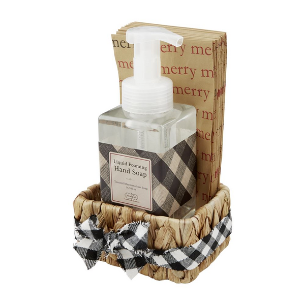 Cream Check Soap & Guest Towel Basket Set by Mudpie--Lemons and Limes Boutique