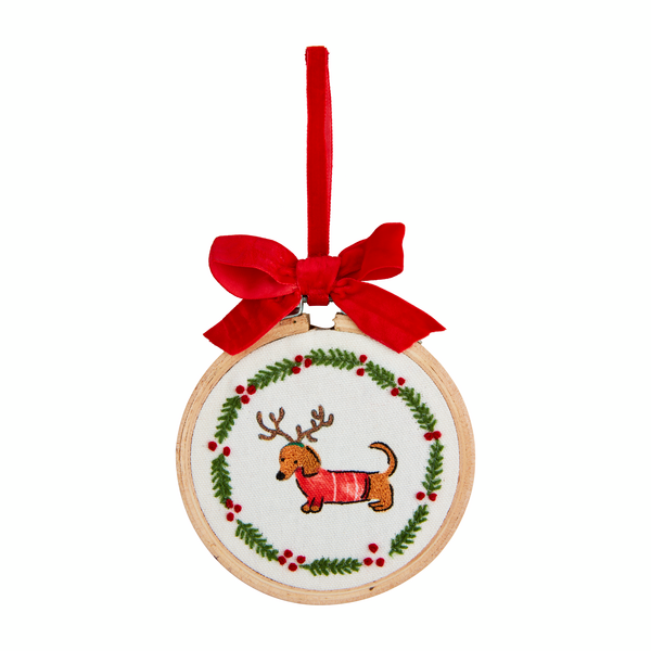 Dachsund Embroidered Hoop Ornament by Mudpie--Lemons and Limes Boutique