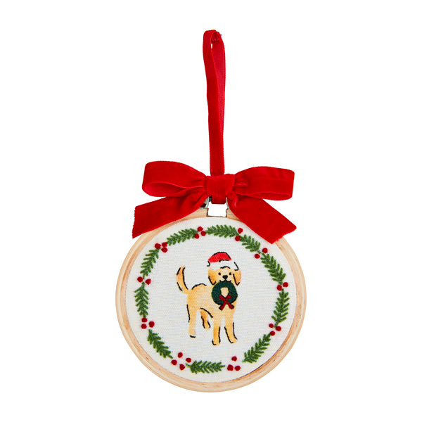 Golden Retriever Embroidered Hoop Ornament by Mudpie--Lemons and Limes Boutique