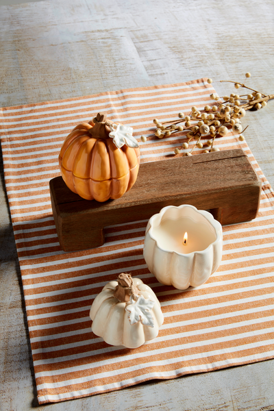 White Ceramic Pumpkin Candle--Lemons and Limes Boutique