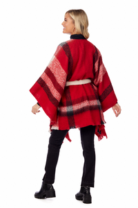 Brinley Belted Poncho in Red by Mudpie--Lemons and Limes Boutique