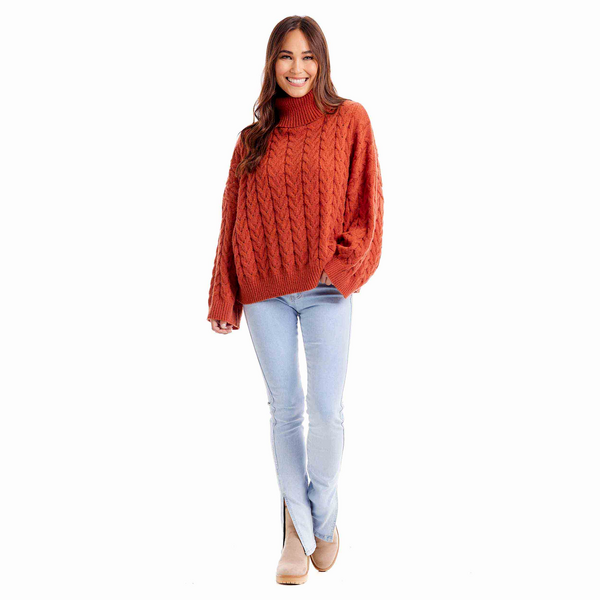 Radley Cable Knit Sweater in Rust by Mudpie--Lemons and Limes Boutique