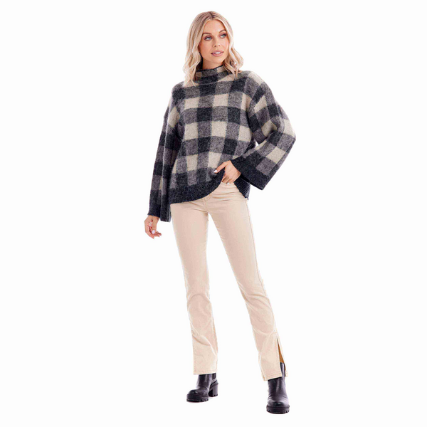 Jenson Black Plaid Sweater by Mudpie--Lemons and Limes Boutique