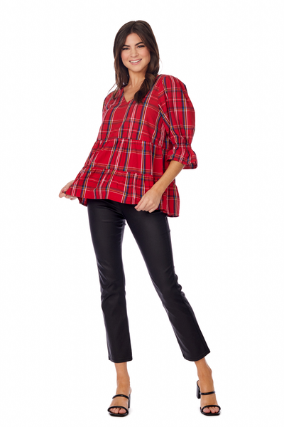 Ashford Plaid Top in Red by Mudpie--Lemons and Limes Boutique