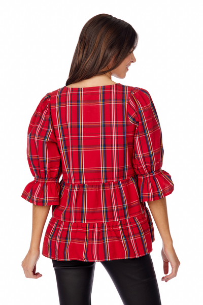 Ashford Plaid Top in Red by Mudpie--Lemons and Limes Boutique