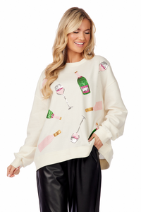 White Champagne Sparkle Sweatshirt by Mudpie-Lemons and Limes Boutique