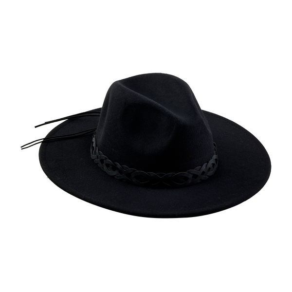 Leather Trim Fedora in Black by Mudpie--Lemons and Limes Boutique