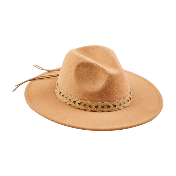 Leather Trim Fedora in Tan by Mudpie--Lemons and Limes Boutique