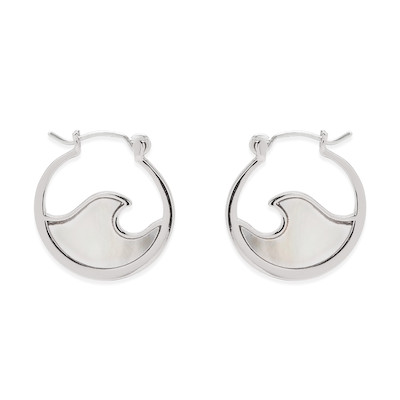Mother of Pearl Mini Wave Hoops in Silver by Pura Vida