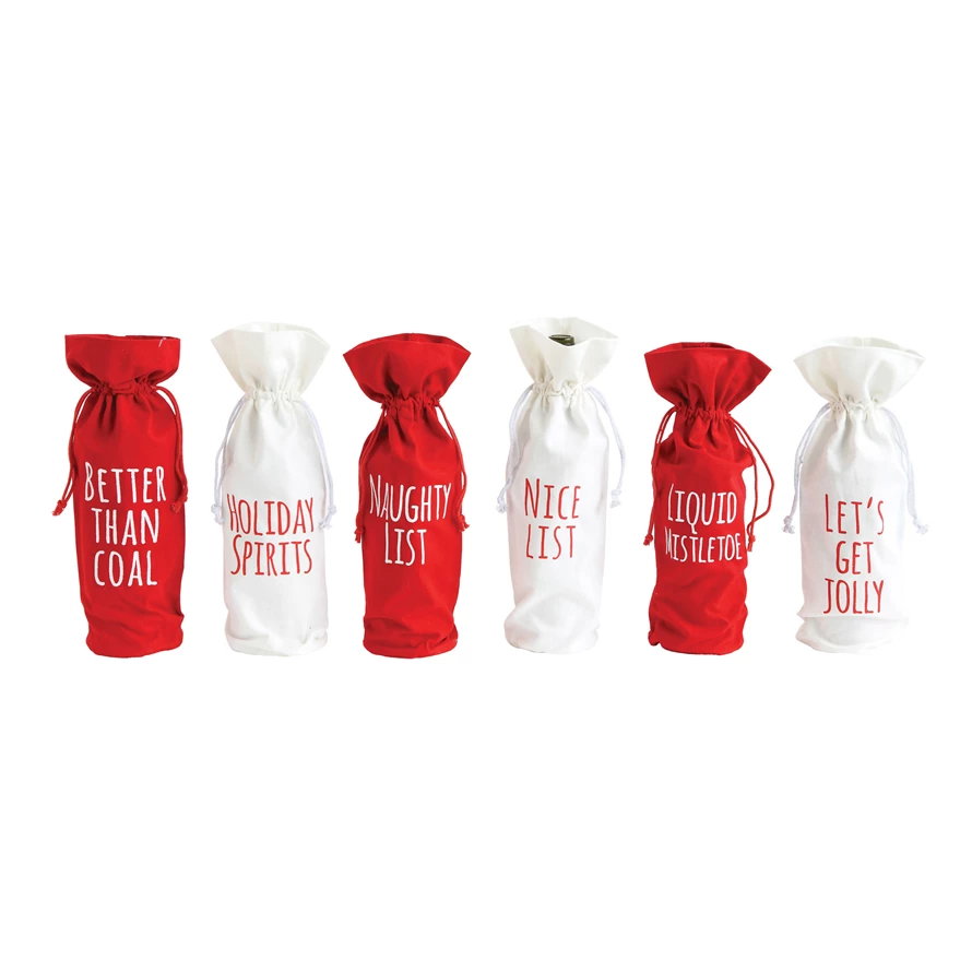 Drawstring Wine Bag with Holiday Words in 6 Styles-Lemons and Limes Boutique