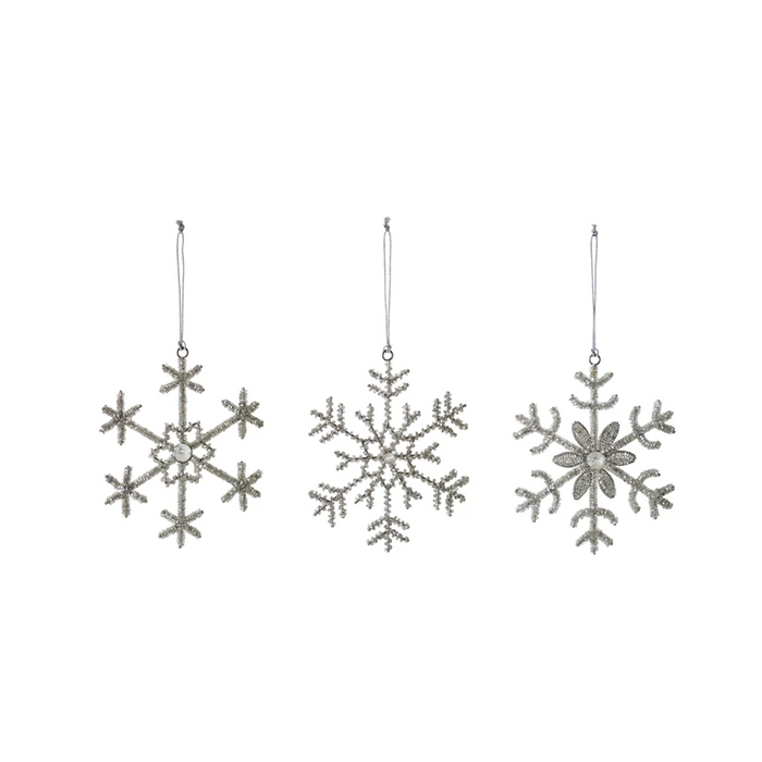 Glass Bead and Jewel Snowflake Ornament in 3 Styles-Lemons and Limes Boutique
