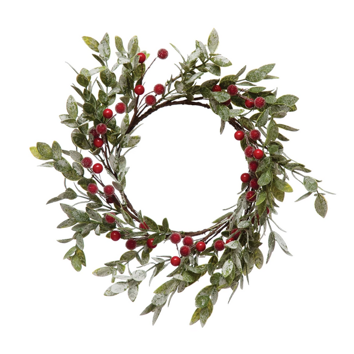 Faux Leaves and Berry Wreath with Frost Finish-Lemons and Limes Boutique