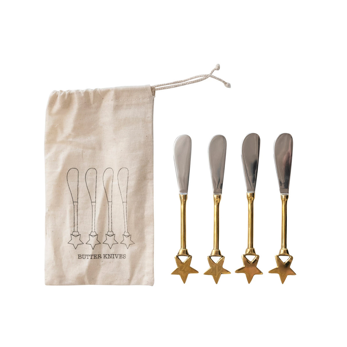 Stainless Steel and Brass Canape Knives, Set of 4-Lemons and Limes Boutique