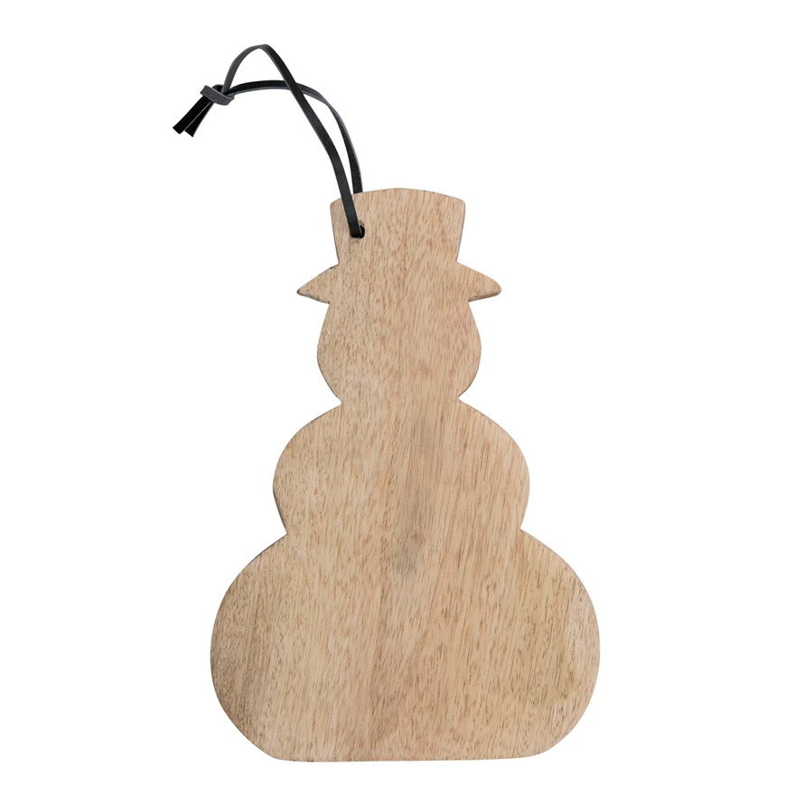 Mango Wood Snowman Shaped Cheese/Cutting Board w/ Leather Tie, Natural-Lemons and Limes Boutique