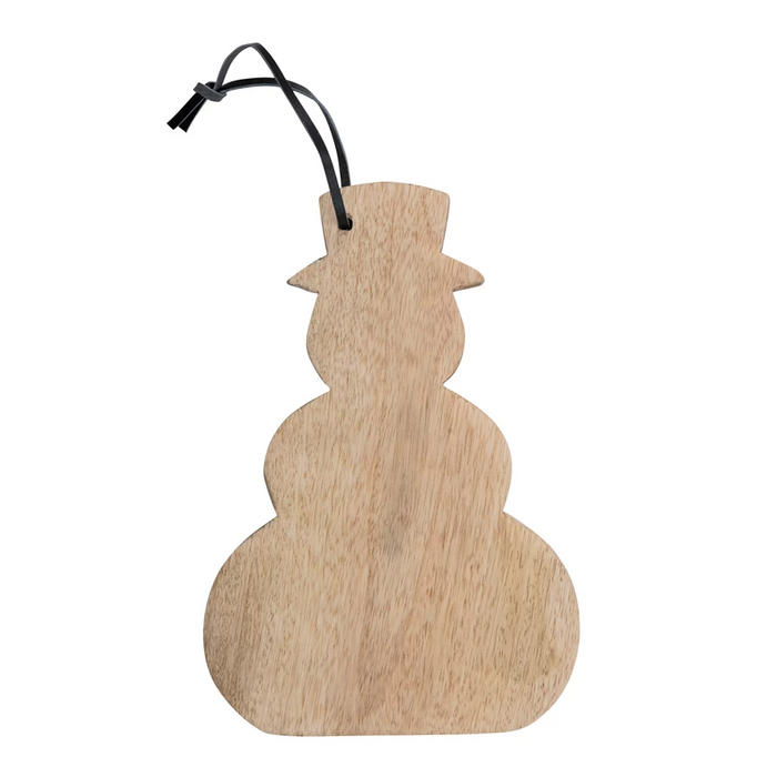 Mango Wood Snowman Shaped Cheese/Cutting Board w/ Leather Tie, Natural-Lemons and Limes Boutique