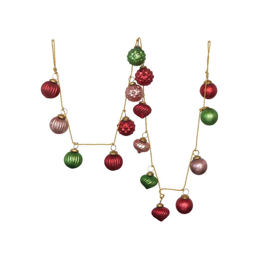 72"L Embossed Mercury Glass Ball Ornament Garland, Red, Pink and Green-Lemons and Limes Boutique