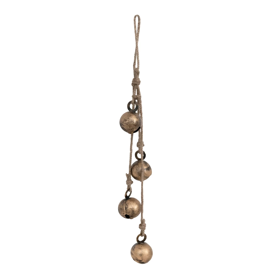 Hanging Metal Jingle Bells with Jute Rope, Antique Brass Finish-Lemons and Limes Boutique