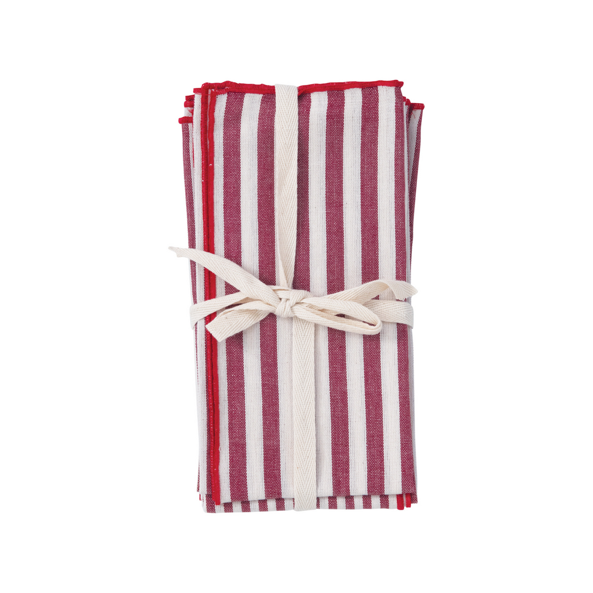 Square Woven Cotton Striped Napkins, Red and White, Set of 4-Lemons and Limes Boutique