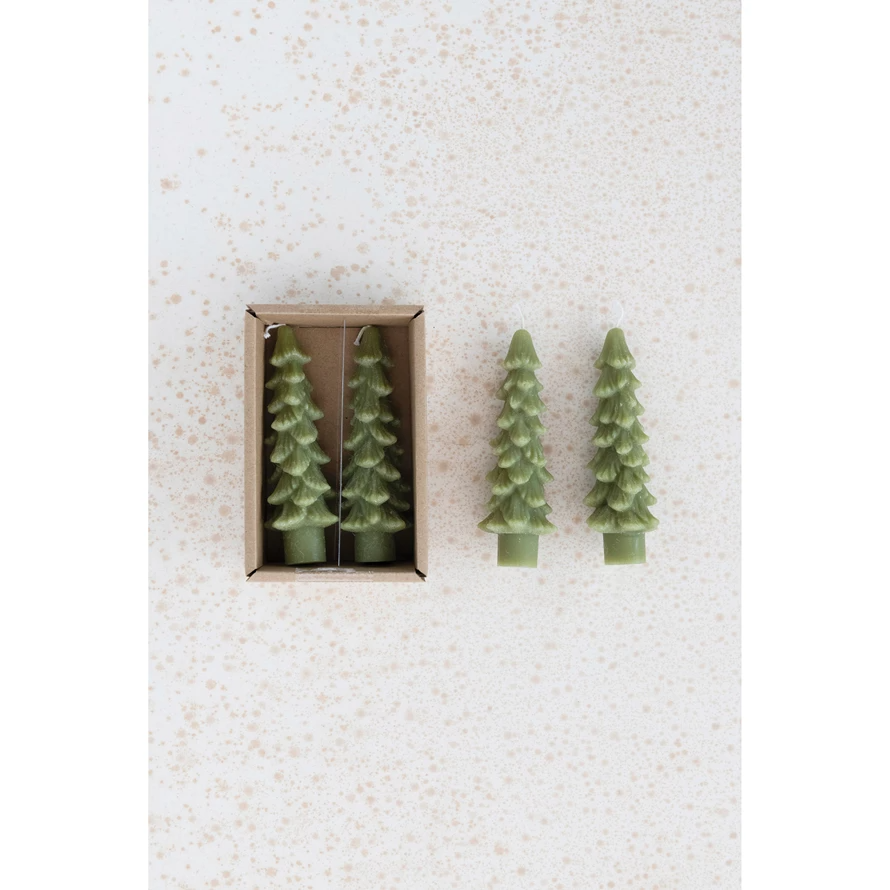 5" Unscented Tree Shaped Taper Candles, Set of 2 in Cedar Green-Lemons and Limes Boutique
