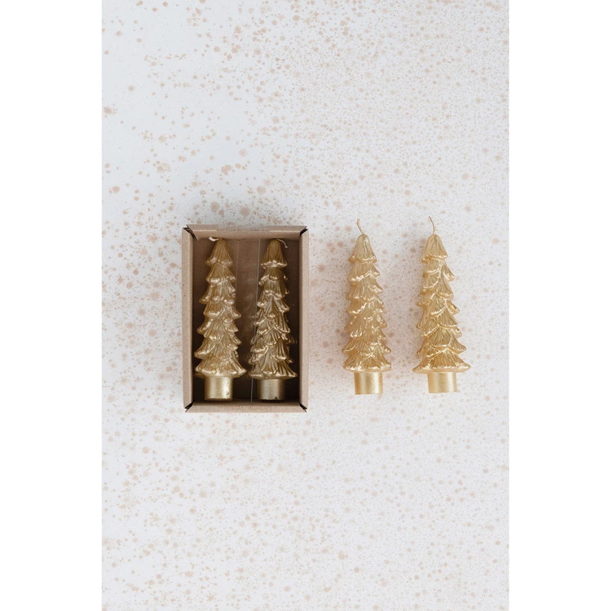 5" Unscented Tree Shaped Taper Candles, Set of 2 in Gold-Lemons and Limes Boutique