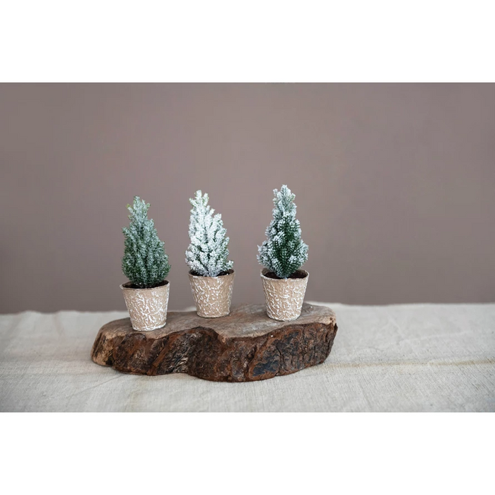 Faux Pine Tree in Paper Pot, Ice Finish, 3 Styles--Lemons and Limes Boutique